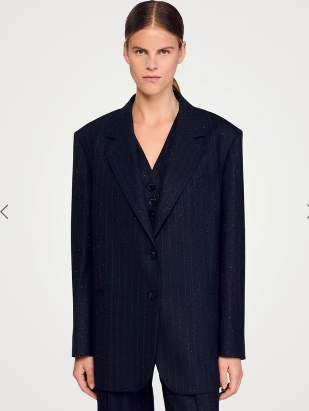 SANDRO

Striped Rhinestone Suit Jacket Size FR 34